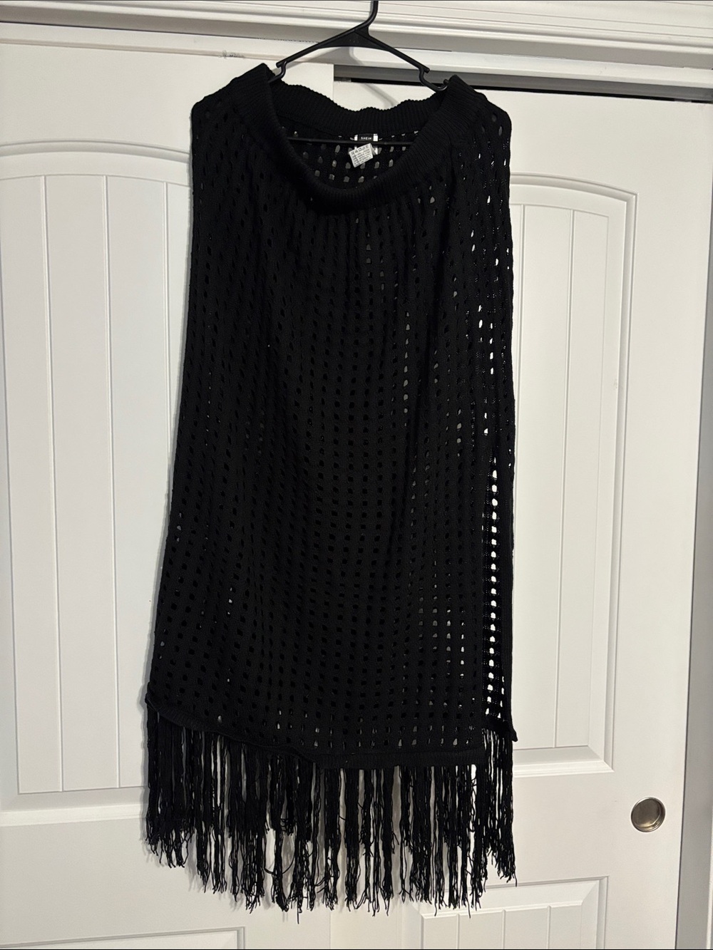 SHEIN Black Open-Weave Fringe Maxi Skirt
